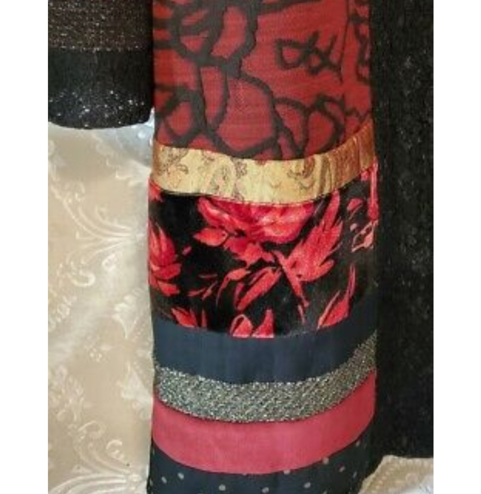 Chicos Red Taupe Patchwork Jacquard Duster Jacket… - image 6